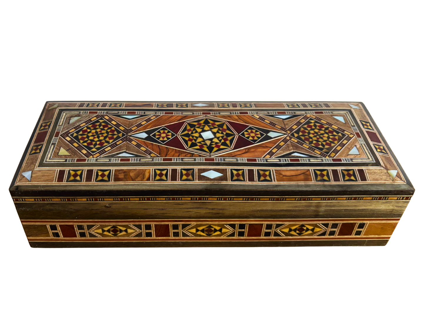 Caixa Damasquina para Joias, Canetas e Rosário – Feita à Mão com Madrepérola