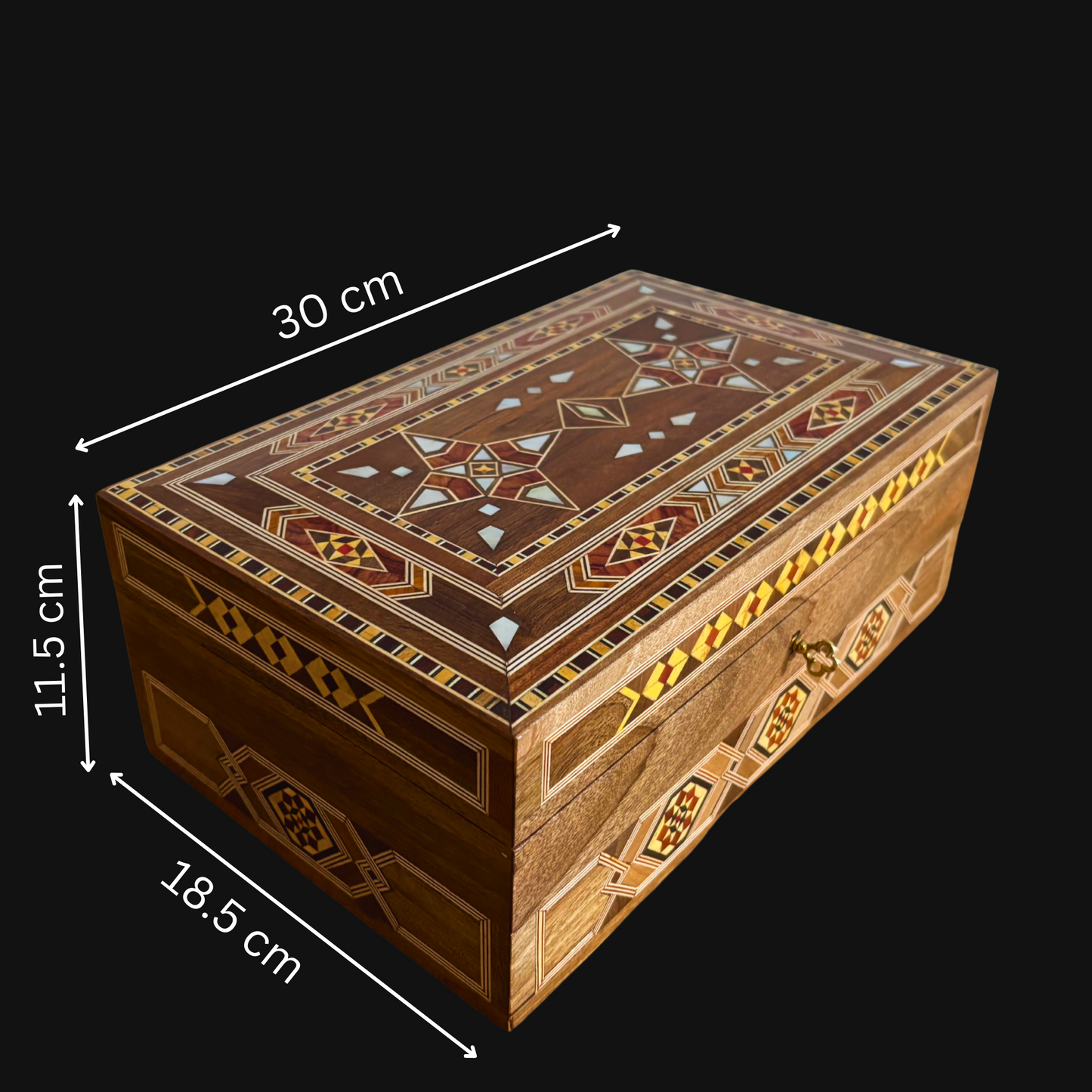 Grande Boîte à Mosaïque Damascène Artisanale avec Serrure – Coffret à Bijoux en Bois à Plusieurs Niveaux avec Incrustation en Nacre