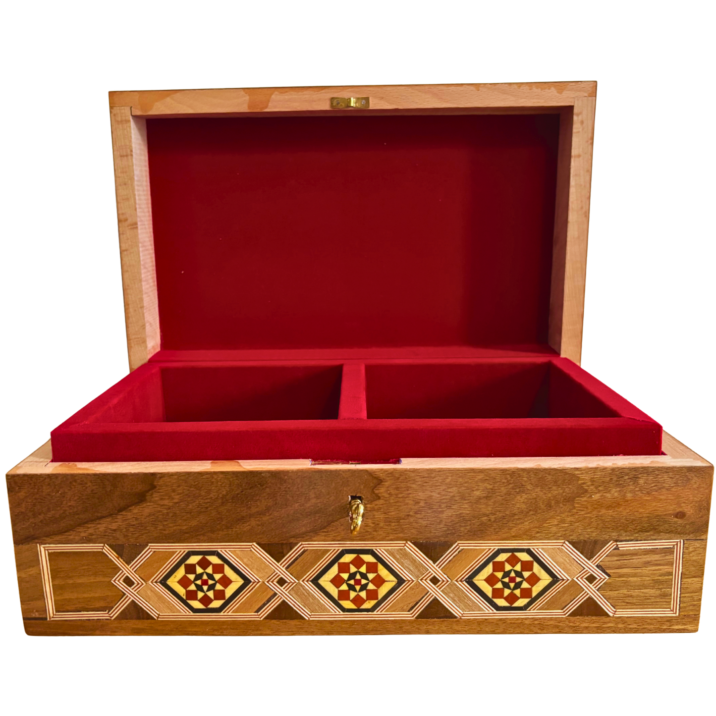 Grande Boîte à Mosaïque Damascène Artisanale avec Serrure – Coffret à Bijoux en Bois à Plusieurs Niveaux avec Incrustation en Nacre