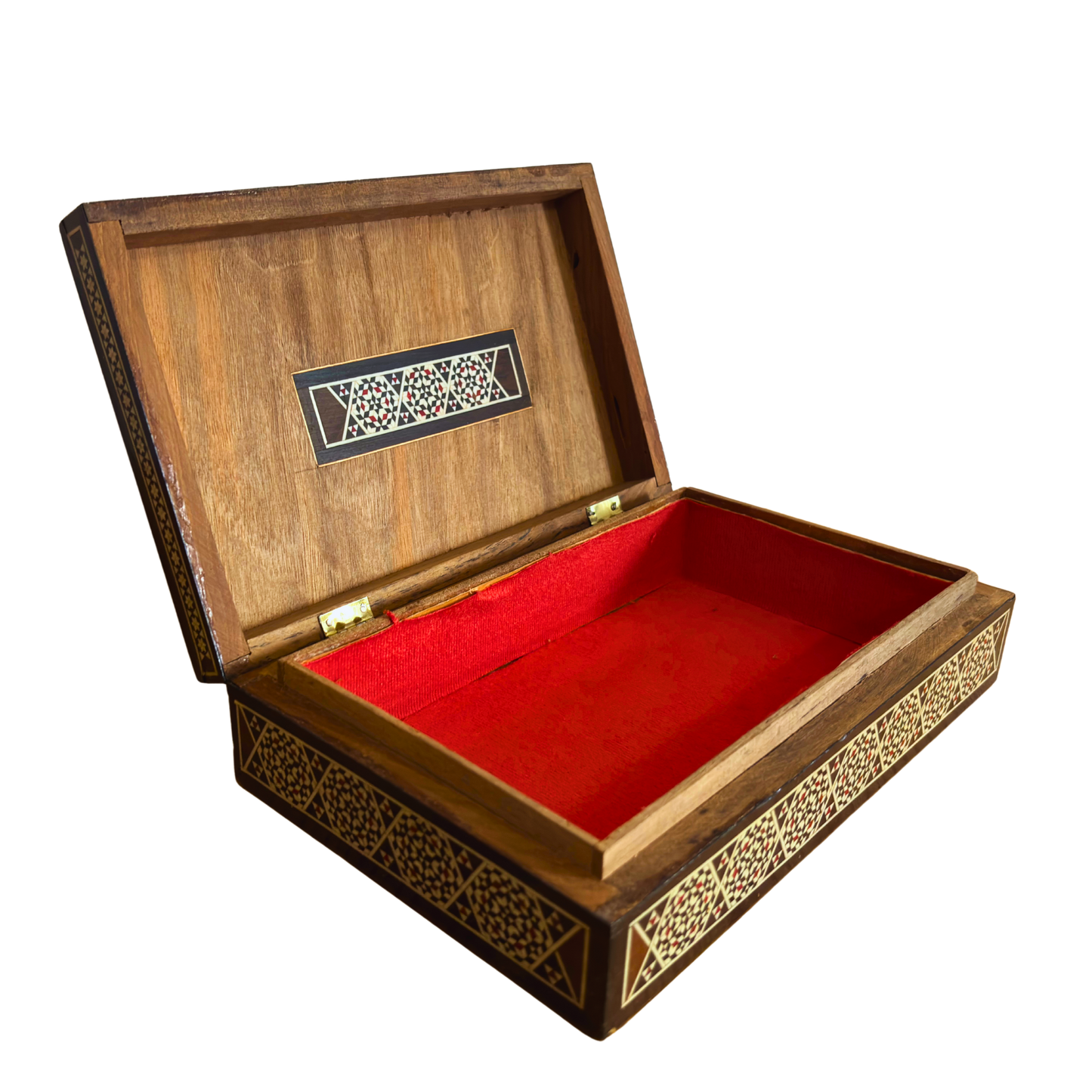 Zeldzame Vintage 1970 Kameel Mozaïekdoos – Handgemaakte Damascene Oosterse Kunst met Parel Inleg