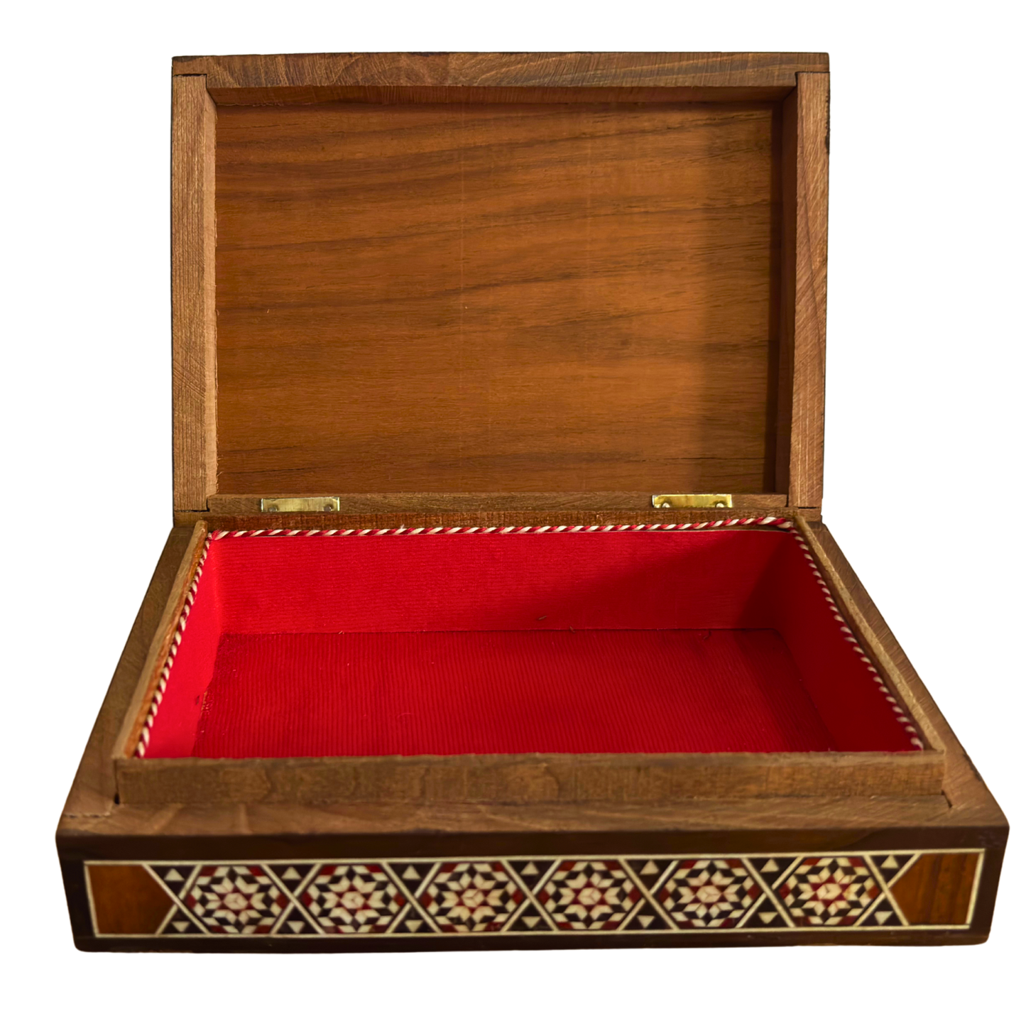 Vintage camel mozaïek sieradendoos – Handgemaakt Damascene kunstwerk uit 1970 met parelmoer inleg