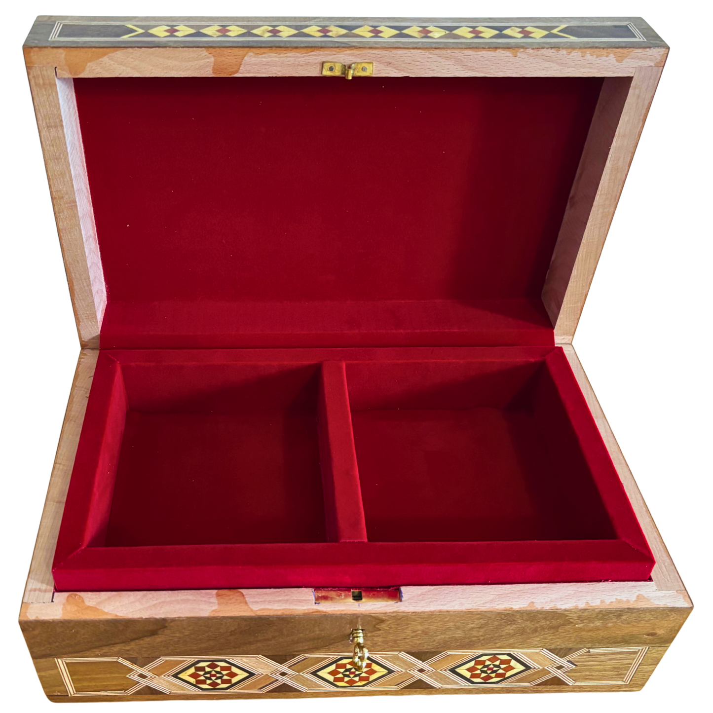 Grande Boîte à Mosaïque Damascène Artisanale avec Serrure – Coffret à Bijoux en Bois à Plusieurs Niveaux avec Incrustation en Nacre