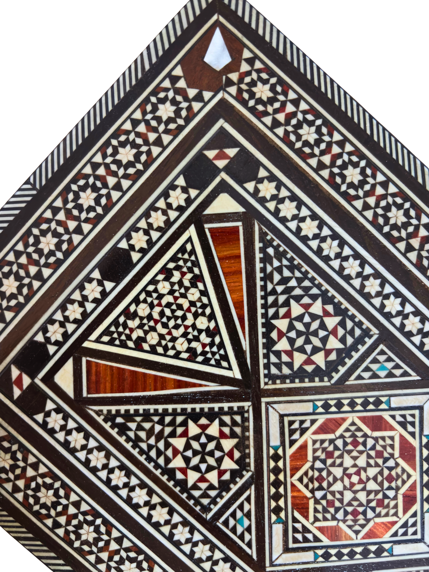 Vintage 1970 Damascene Mozaïek Sieradendoos – Handgemaakte Oosterse Inleg met Parelmoer