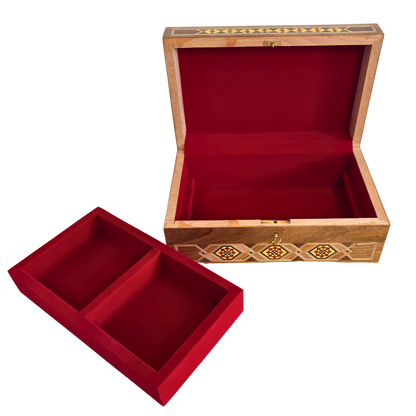 Grande Boîte à Mosaïque Damascène Artisanale avec Serrure – Coffret à Bijoux en Bois à Plusieurs Niveaux avec Incrustation en Nacre