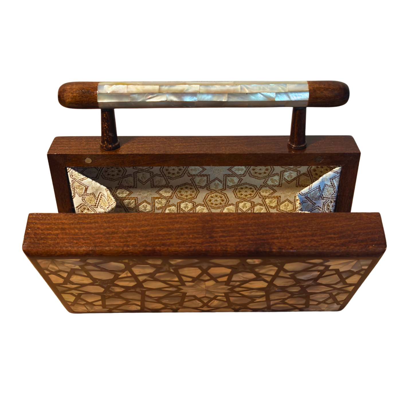 Falak – Luxuriöse Damaszener Clutch mit Perlmutt & Brokatfutter