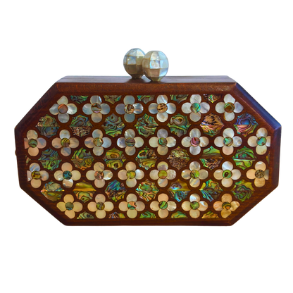 Jouri – Clutch Damascena di Lusso con Madreperla Floreale & Catena di Perle