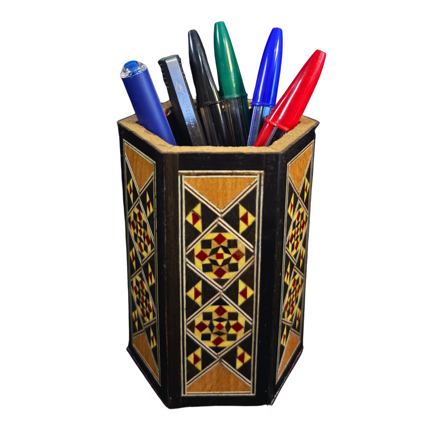 Pot à Stylos en Mosaïque Damascène Fait Main – Intérieur en Velours