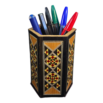 Pot à Stylos en Mosaïque Damascène Fait Main – Intérieur en Velours