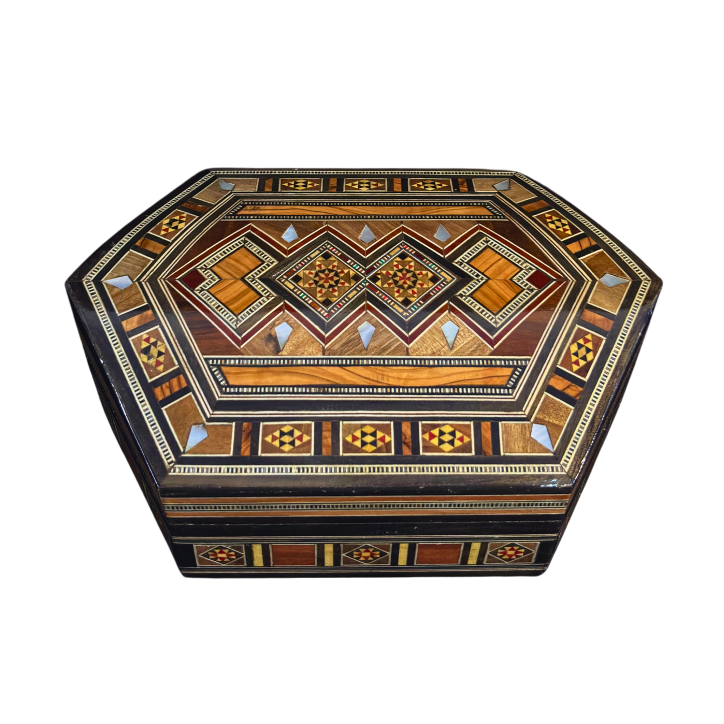 Handgefertigte Mosaik-Schatulle aus Damaskus – Perlmutt & Samt