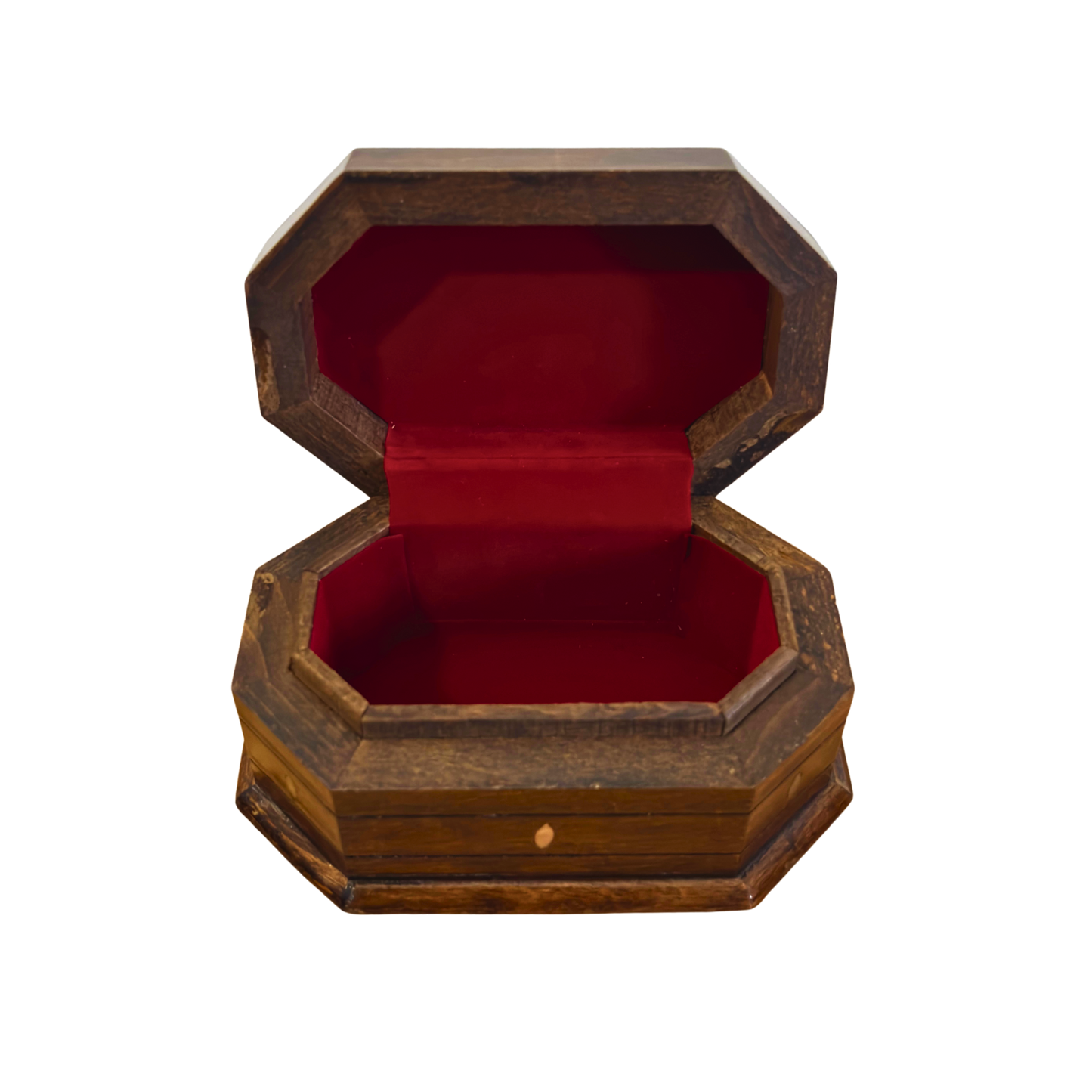 Handgeschnitzte Buchenholzbox mit Perlmuttintarsien – Elegante Walnussoptik