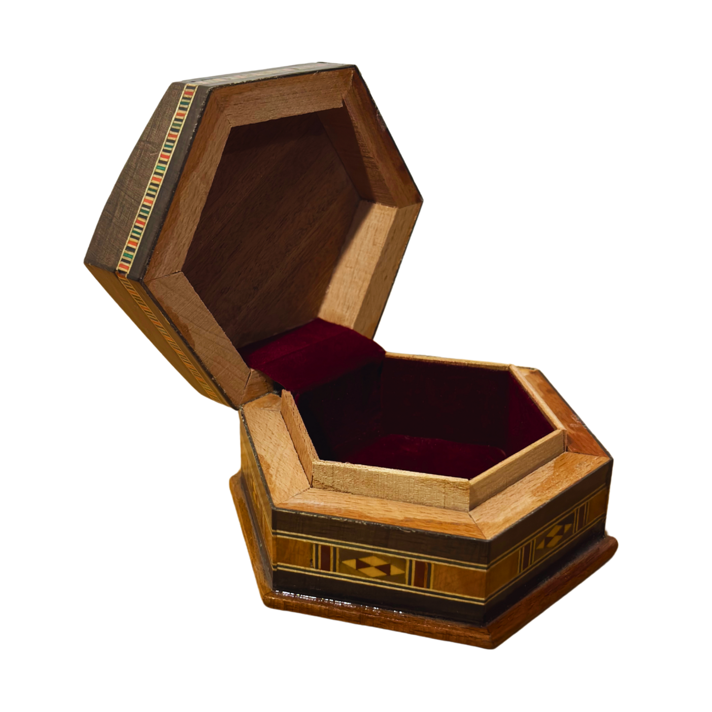 Handgefertigte Mosaik-Schatulle aus Damaskus – Holzkunst & Samt