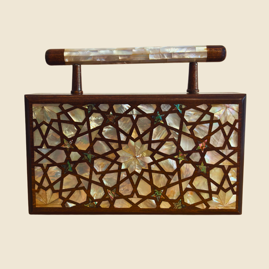 Falak – Luxuriöse Damaszener Clutch mit Perlmutt & Brokatfutter