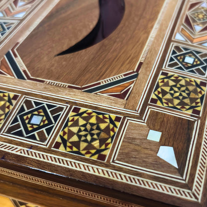 Elegant Damascene Mosaic Wooden Tissue Box – Mother of Pearl Inlay & Velvet Interior