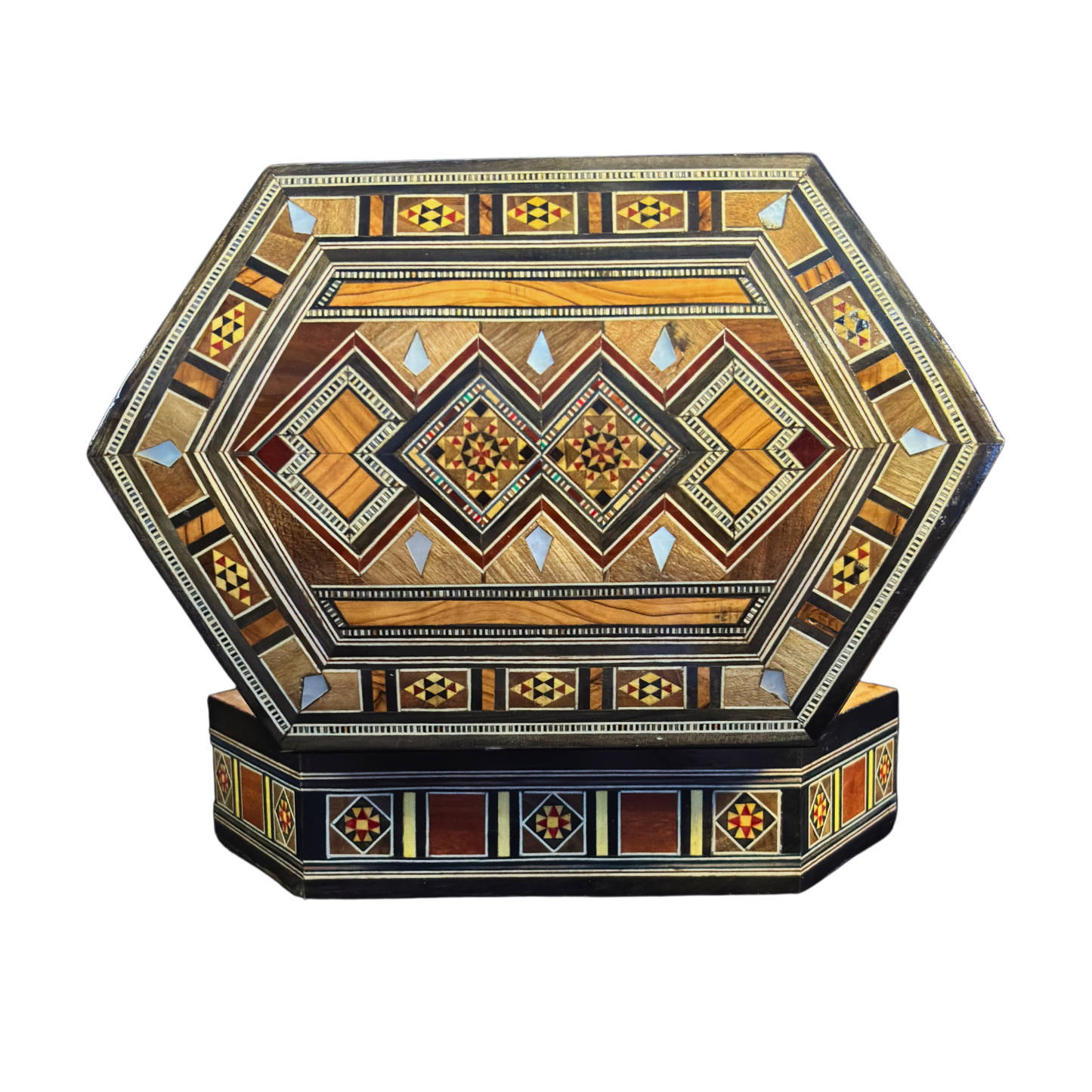 Handgefertigte Mosaik-Schatulle aus Damaskus – Perlmutt & Samt