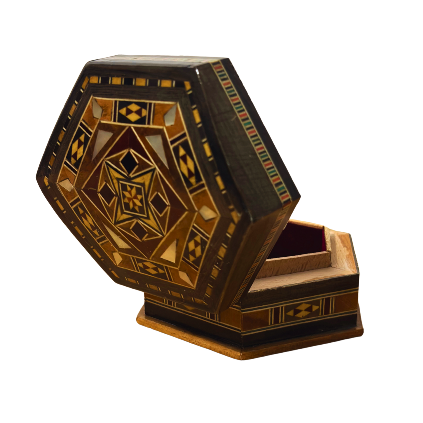 Handgefertigte Mosaik-Schatulle aus Damaskus – Holzkunst & Samt