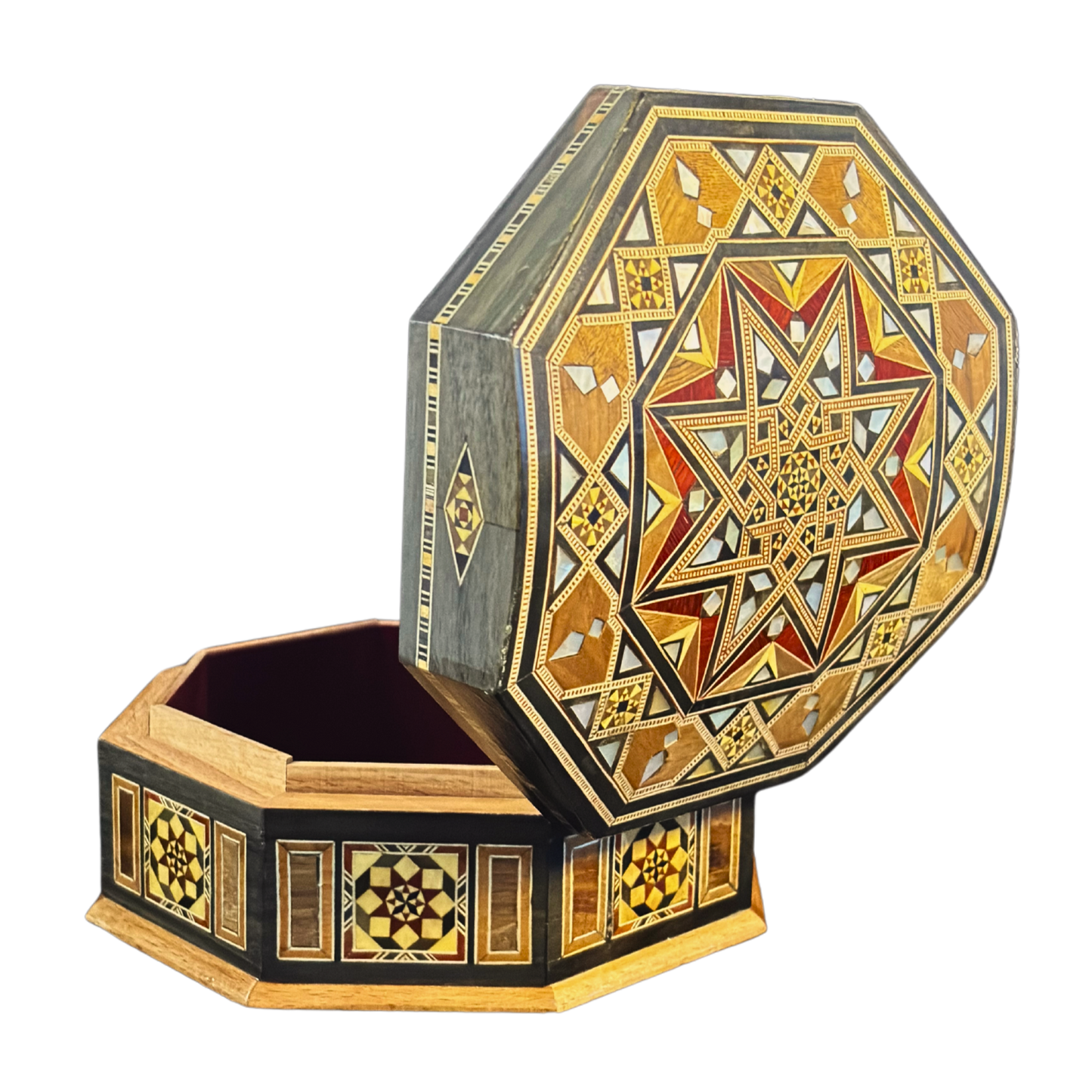 Handgefertigte Mosaik-Schatulle aus Damaskus – Perlmutt & Samt