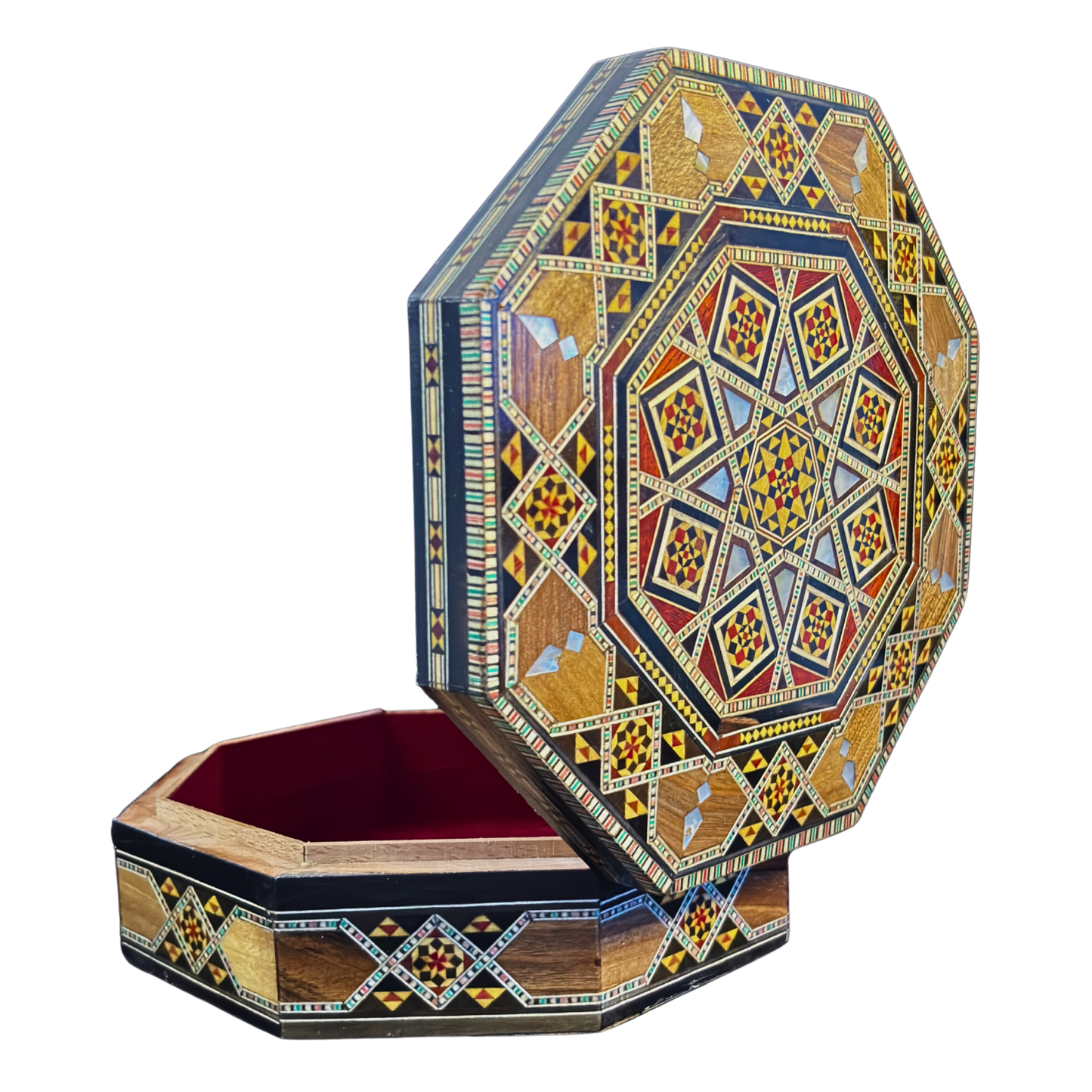 Handgefertigte Mosaik-Schatulle aus Damaskus – Perlmutt & Samt