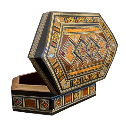 Handgefertigte Mosaik-Schatulle aus Damaskus – Perlmutt & Samt