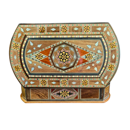 Elegante Mosaik-Schatulle aus Damaskus – Holzkunst & Samt