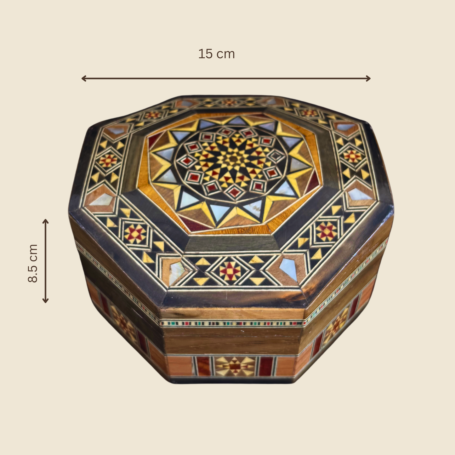 Handgefertigte Mosaik-Schatulle aus Damaskus – Perlmutt & Samt