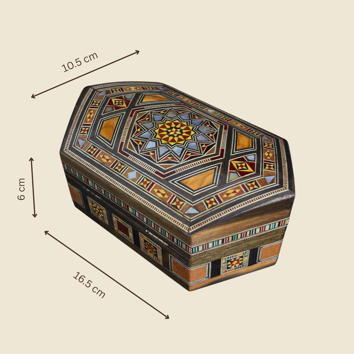 Handgefertigte Mosaik-Schatulle aus Damaskus – Perlmutt & Samt