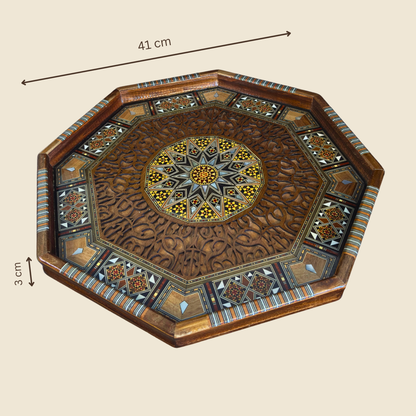 Vassoio da Portata in Mosaico Damasceno – Madreperla e Intagli Artigianali