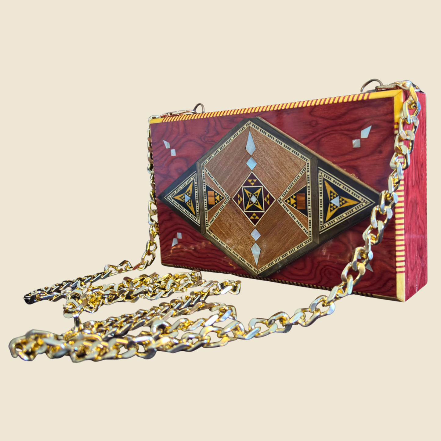 Luxus-Mosaik-Clutch aus Damaskus mit Perlmutt & Brokatfutter