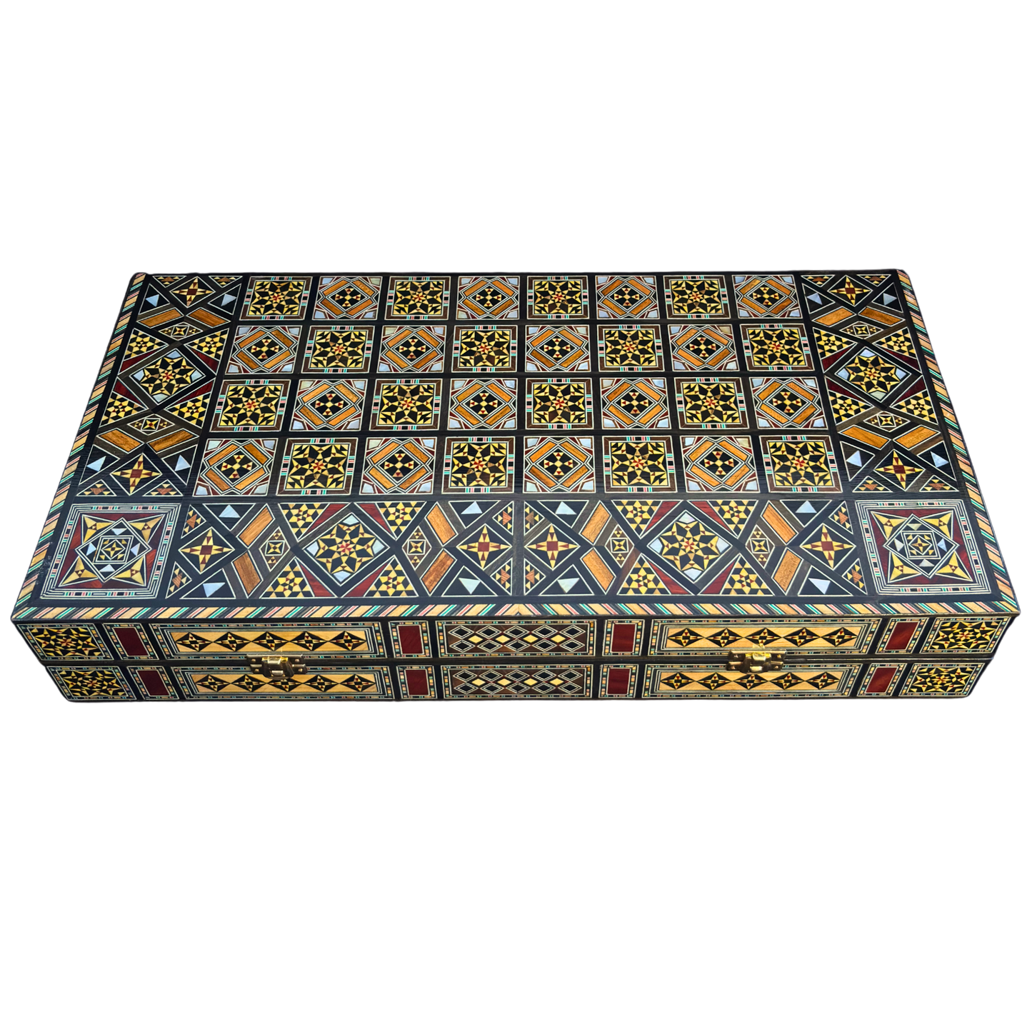 Luxuriöses Schach- & Backgammon-Set aus Damaskus – Mosaikkunst & Perlmutt