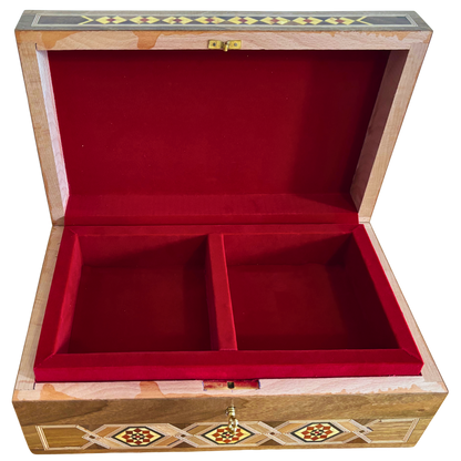 Grande Boîte à Mosaïque Damascène Artisanale avec Serrure – Coffret à Bijoux en Bois à Plusieurs Niveaux avec Incrustation en Nacre
