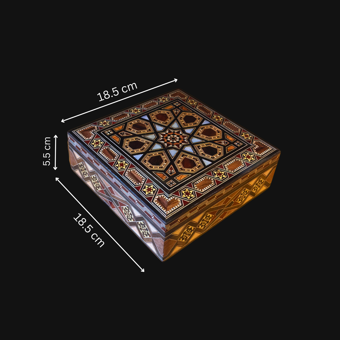 Caja de Mosaico Damasquino Hecha a Mano por el Maestro Gaby Al Dayeh – Nácar y Terciopelo