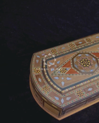 Elegante Mosaik-Schatulle aus Damaskus – Holzkunst & Samt